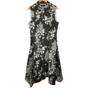Lafayette 148 Floral Shirt Dress Green White Sleeveless Size 10